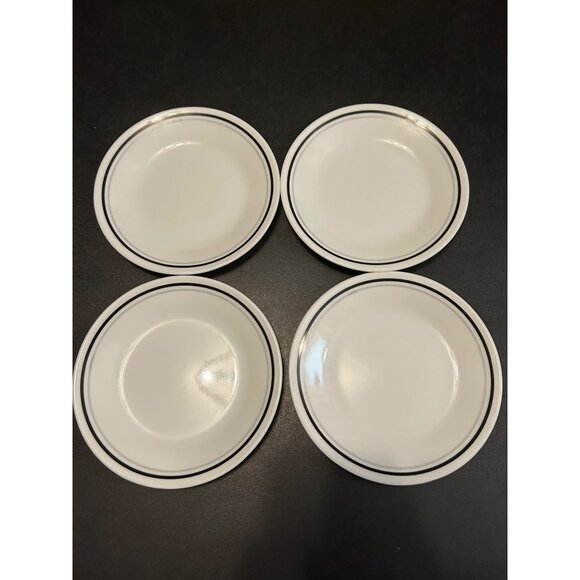 Corelle Set Of 4 White Ceramic Dessert Plates With Black Double Rim - Picture 2 of 5